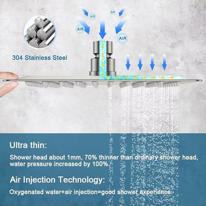 POP SANITARYWARE Ceiling Mount Shower Faucet Set Brushed Nickel Bathroom 10 Inch Rainfall Mixer Shower Head System Single Handle Shower Trim Kit with Rough-in Valve