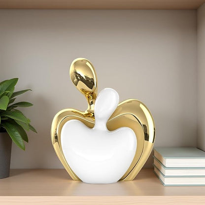 XMGZQ White and Gold Ceramic Couple Figurines Home Decor,Wedding Engagement Romantic Gift for Husband Wife,Large Male and Female Love Statue Valentine's Day Birthday,Abstract Hugging Couple