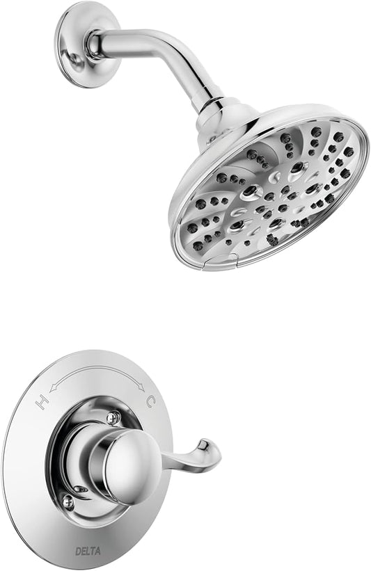 Delta Faucet Esato 14 Series Single-Handle Chrome Shower Faucet, Shower Trim Kit with 5-Spray H2Okinetic Chrome Shower Head, Chrome 142897 (Valve Included)