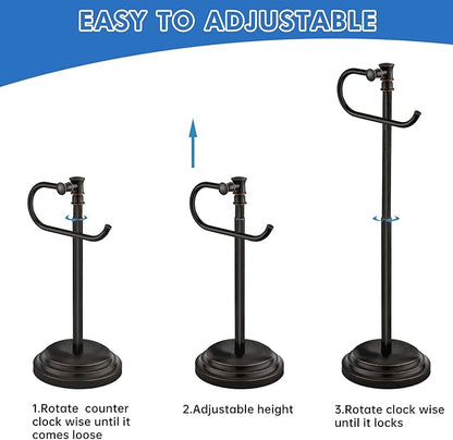 RUMOSE Toilet Paper Holder Stand for Floor, Oil Rubbed Bronze Adjustable (12.4" to 22.8") Bathroom Toilet Tissue Holder, Free Standing Toilet Paper Roll Holder with Storage, Stainless Steel