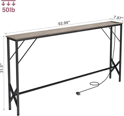 63'' Console Table, Skinny Entryway Table with Fast-Charging Station, Narrow Long Sofa Table, Behind Slim Couch Table for Entrance, Hallway, Living Room Decor ST-GY160-1