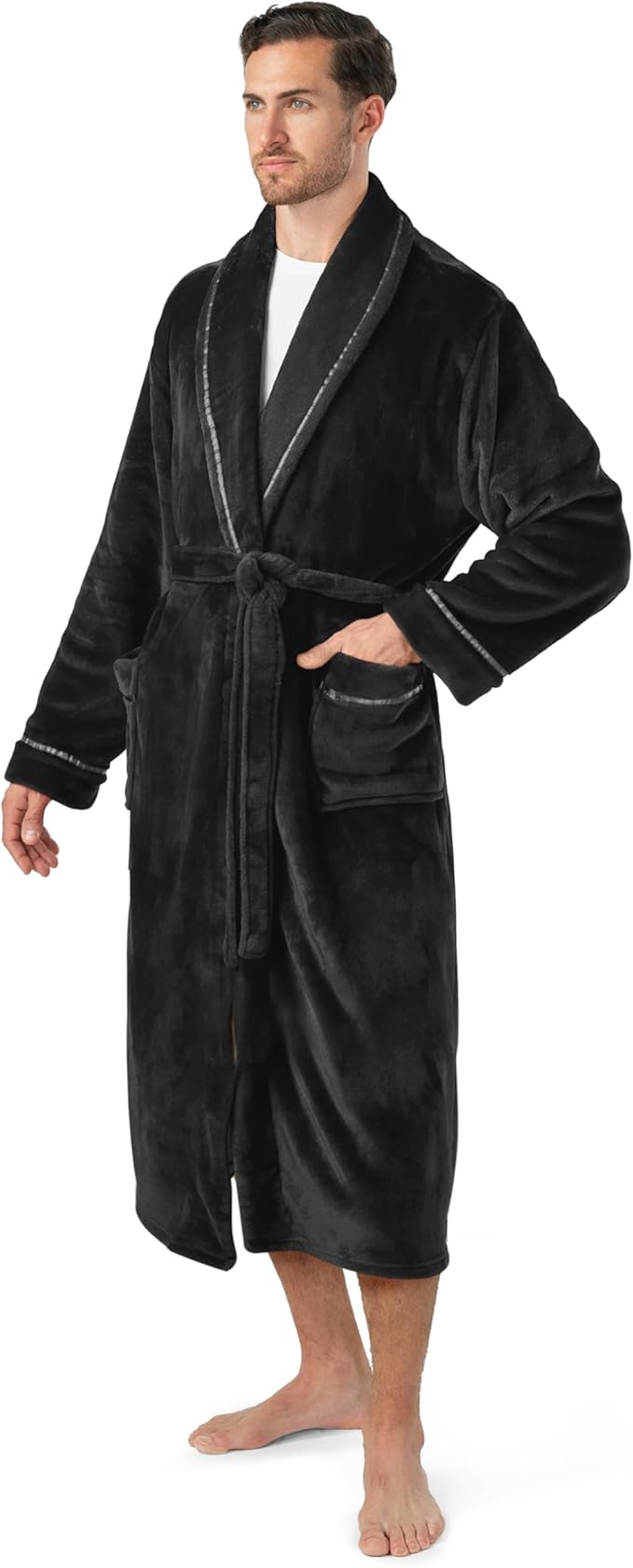 PAVILIA Mens Soft Robe | Warm Fleece Robes for Men, Soft Spa Bathrobe with Shawl Collar and Pockets