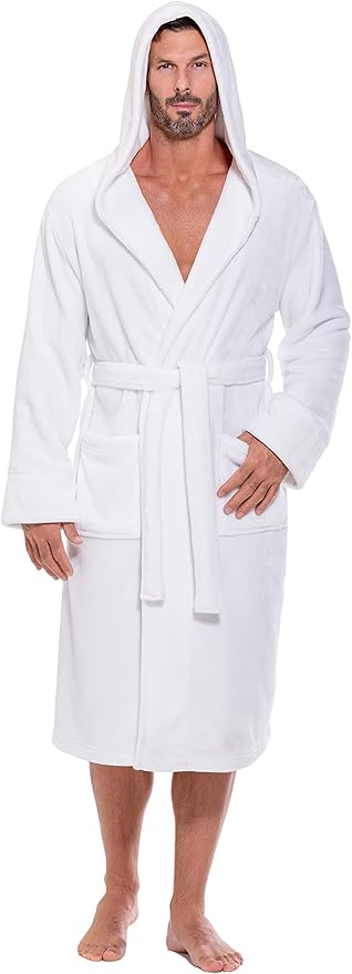 Turquaz Plush Robes For Men, Soft Fuzzy Hooded Mens Bathrobes, Long Comfy Robe For Men
