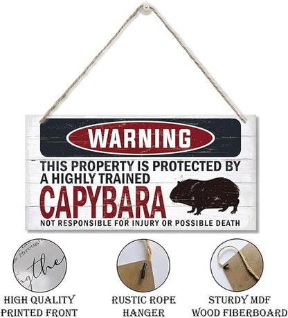 Warning Sign, Capybara Warning Wood Plaque Sign, Funny Door Signs, Decorative Wood Hanging Suspension Plaque, Farmhouse Wooden Wall Decor, Outdoor Hanging Wooden Signs
