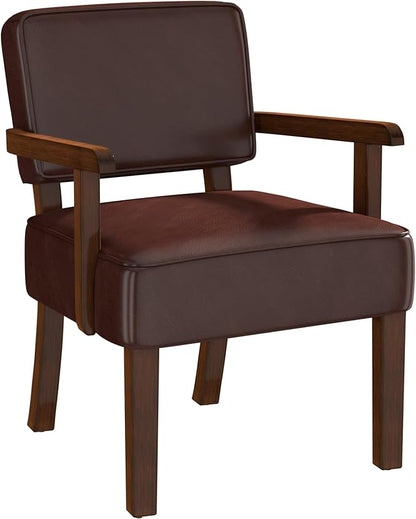 Accent Chair, PU Leather Living Room Chairs Oversized with Soft Seat and Armrests, Armchair for Bedroom, Dinning, Reading, Waiting Rooms (Leather Cherry)