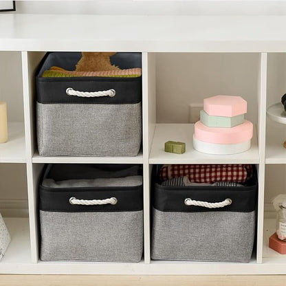 TheWarmHome Organization and Storage Basket for Organizing - 17x14x10 inch Large 3 Pack Collapsible Storage Bin for Shelves, Fabric Basket for Gifts Empty Organizer Gift Closet (Black & Grey)