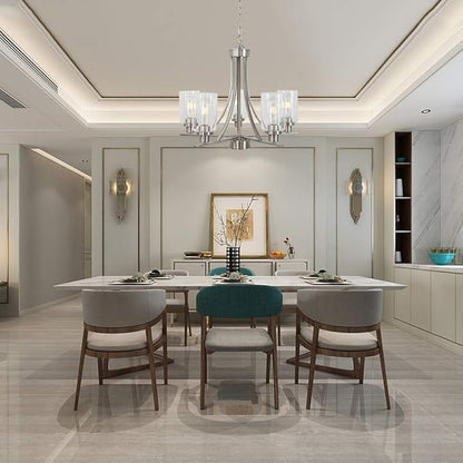 BONLICHT Traditional Chandelier Lighting 5 Light Brushed Nickel Modern Light Fixtures Hanging Pendant Lighting with Clear Glass Shade Classic Ceiling Lights for Kitchen Dining Room Living Room Island