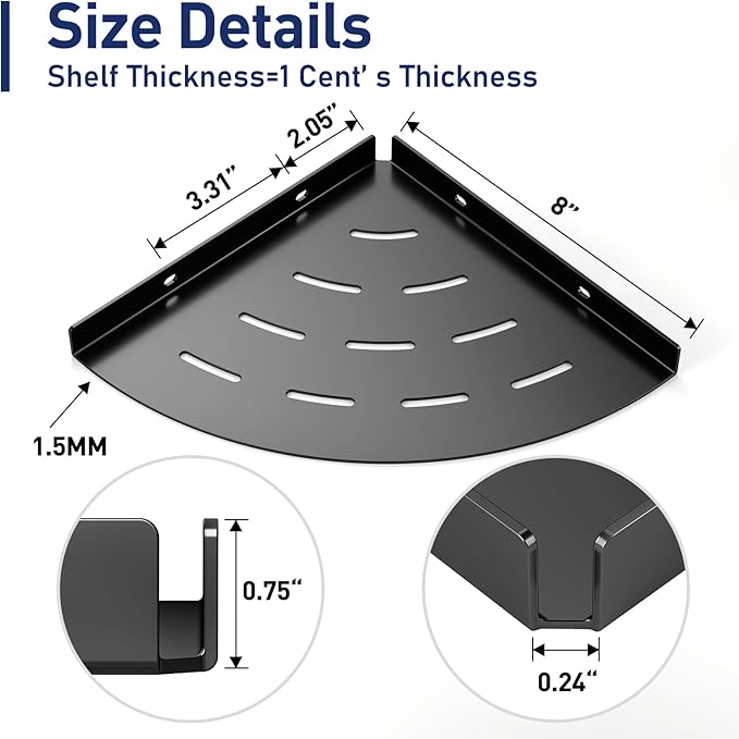 2 Pack Corner Shower Shelves Load Capacity 40 lbs 304 Stainless Steel Shower Corner Shelf Will not Rust 8in Shower Shelf for Inside Shower Matte Black Drilling Installation