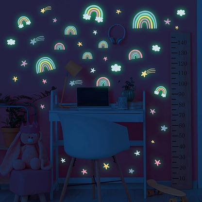 Quanhaigou Rainbow Clouds Stars Glow in The Dark Wall Stickers DIY Home Decor for Kid Boys Girl Bedroom Bathroom Decorations