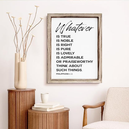 Christian Wooden Framed Signs, Rustic Home Decor, Family Signs, Living Room Decor, Philippians 4:8 Sign, Framed Wall Plaque Sign 15 * 11.5 inches, Finally Brothers and Sisters