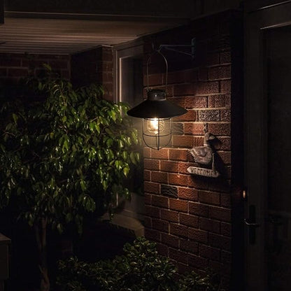 pearlstar Solar Lantern Outdoor Hanging Light Metal Solar Lamp with Warm White Edison Bulb Design for Garden Yard Patio Proch Decor(Black)