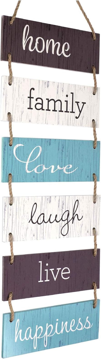 EXCELLO GLOBAL PRODUCTS Large Hanging Wall Sign: Rustic Wooden Decor (Home, Family, Love, Laugh, Live, Happiness) Hanging Wood Wall Decoration (11.75" x 32")