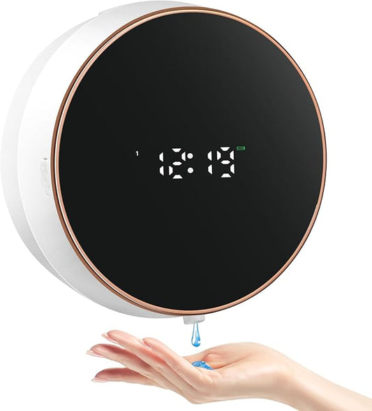 Automatic Soap Dispenser Liquid Bathroom: Wall Mount Rechargeable Touchless Adjustable Auto Smart Electric Plastic White Soap Dispenser with Clock - Kitchen - Hand Dish Lotion Couple Kids