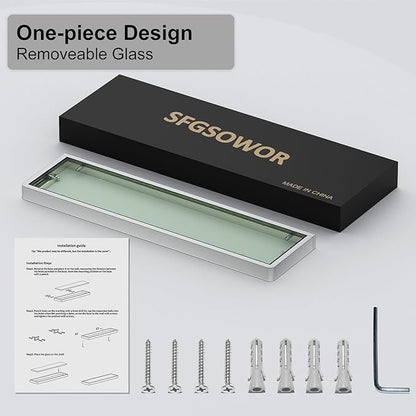 20IN Bathroom Shelves/Shelf Glass Wall Mount Floating Shelves for Bathroom Tempered Glass Rectangular 1 Tier Organizer Wall Shelf (Chrome Polished, 20'')