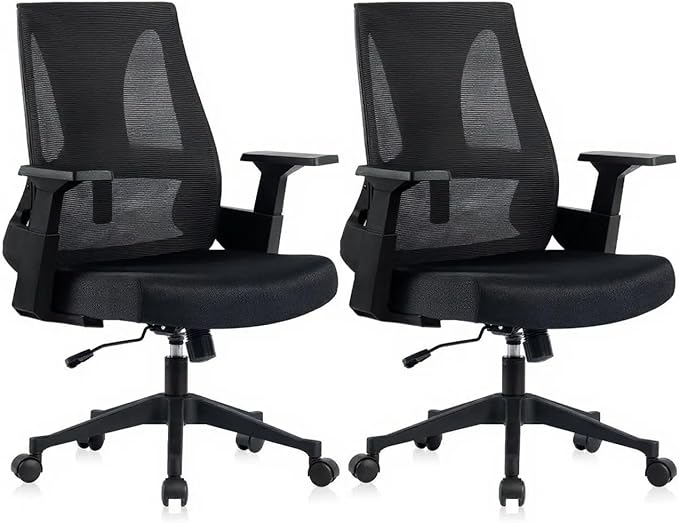 CLATINA Big and Tall Office Chair 500lbs, Heavy Duty Ergonomic Mesh Desk Chair with Lumbar Support and Armrests, Wide Seat Computer Task Chair for Home Office Study Conference Room, Black, 2pk