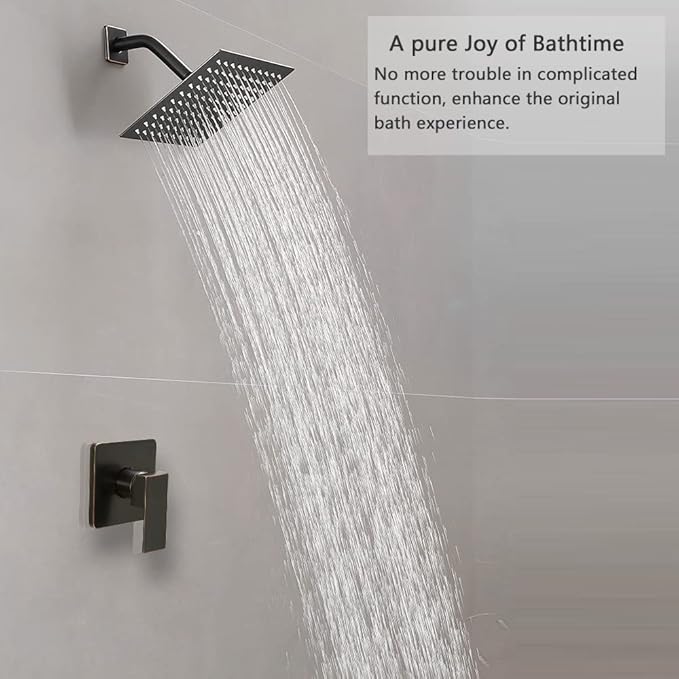 Oil Rubbed Bronze Shower Faucet Set Bathroom Rainfall Shower System with Stainless Steel Metal Shower Head Single Function Shower Trim Kit with Rough-in Valve
