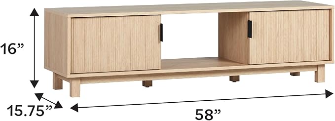 Walker Edison Arundo Fluted TV Stand for TVs up to 65 Inches, 58" TV Stand, Coastal Oak