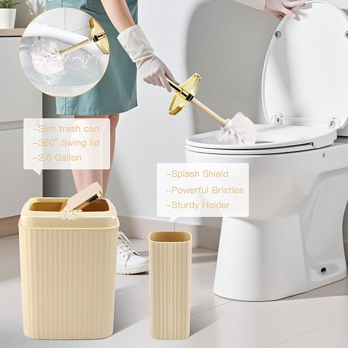 32PCS Bathroom Sets with Shower Curtain and Rugs-Beige Bathroom Accessories,Non Slip Bathroom Rugs Set with Toilet Lid Cover, Waterproof Shower Curtain, 3PC Soap Dispenser with Trash Can