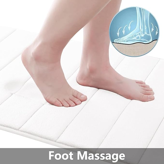 Buganda Memory Foam Bath Mat, 47" x 32", Ultra Soft and Non-Slip Bathroom Rugs, Water Absorbent and Machine Washable Bath Rug Runner for Bathroom, Shower, and Tub, White