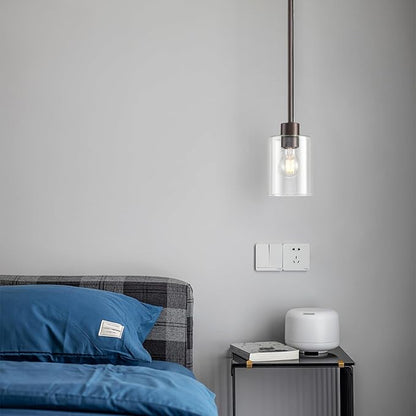 Oil Rubbed Bronze Pendant Lights Kitchen Island - Clear Glass Pendant Light Fixture Multiple Stems Rods 3 Units 12 Inch 3 Units 4 Inch (1 Pack Oil Rubbed Bronze Downrod)