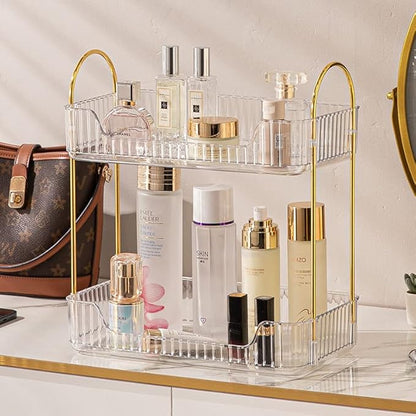 2 Tier Clear Countertop Storage - Bathroom & Kitchen Organizer, Cosmetics & Makeup Shelf, Spice Rack
