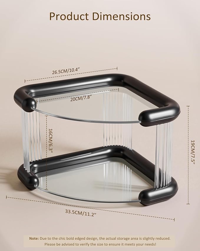 Corner Bathroom Counter Organizer, Perfume Skincare Organizers and Storage Countertop, Makeup Shelf for Vanity Dresser, Tiered Counter Top Skin Care Holder, 2 Tier, Black