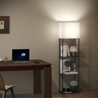 SUNMORY Large Size Floor Lamp with Shelves, 4-Tier Modern Standing Lamp with 3 Color Temperature Bulb, Tall Floor Lamp with Shelf, Corner Display Bookshelf Lamps for Living Room, Bedroom, Office