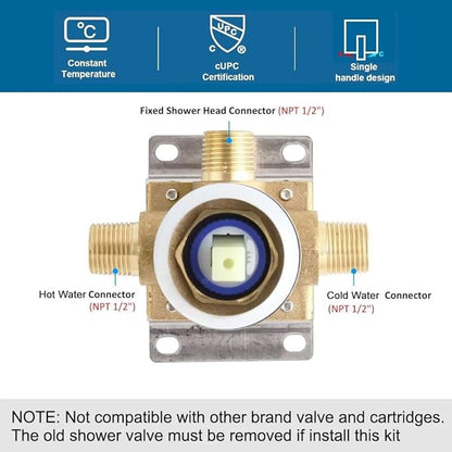 POP SANITARYWARE Single Function Shower Trim Kit with Rough-in Valve, Bathroom Rain Shower Set Bath Rainfall Shower Faucet System with Square Stainless Steel Metal Showerhead, Polished Chrome