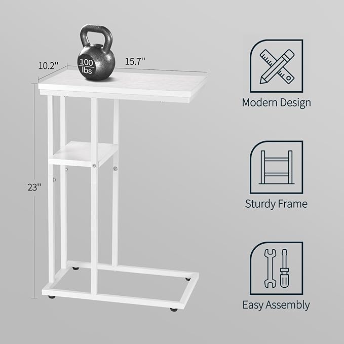 Yoobure C Shaped End Table, Side Table for Couch and Bed, Small Side Tables for Small Spaces, Living Room, Bedroom, Rustic Snack Tables