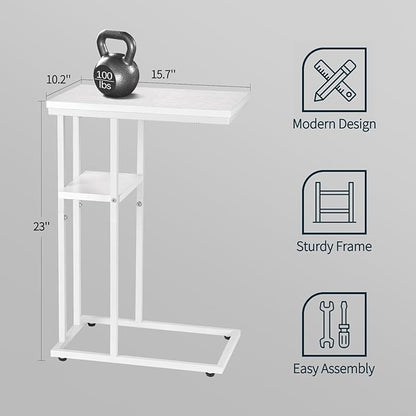 Yoobure C Shaped End Table, Side Table for Couch and Bed, Small Side Tables for Small Spaces, Living Room, Bedroom, Rustic Snack Tables