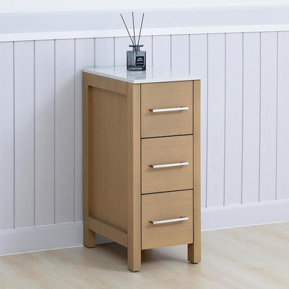 Vanity Art 12 Inch Bathroom Cabinet 3 Dove-Tailed Drawers with Engineered Marble Top Side Storage Organizer Freestanding Single Vanity VA3112-NO