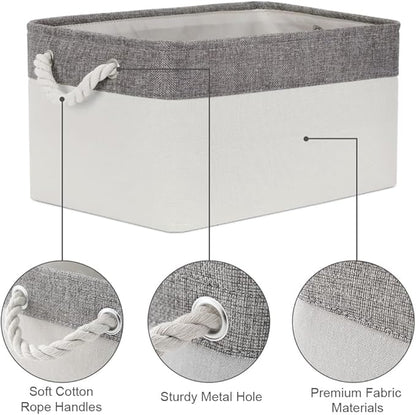 Organization and Storage Bins for Shelves - Large 4 Pack 16x12x8 inch Collapsible Storage Basket for Organizing, Fabric Storage Cubes for Box Closet Cloth Toy Nursery Books Kids (Grey & White)
