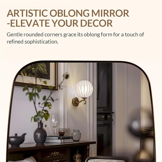 ANDY STAR Bronze Bathroom Mirror, 24x32 Oblong Vanity Mirror with Stainless Steel Metal Frame, Oil Bronze Oval Mirror for Over Sink, Modern Anti Rust Wall Mounted