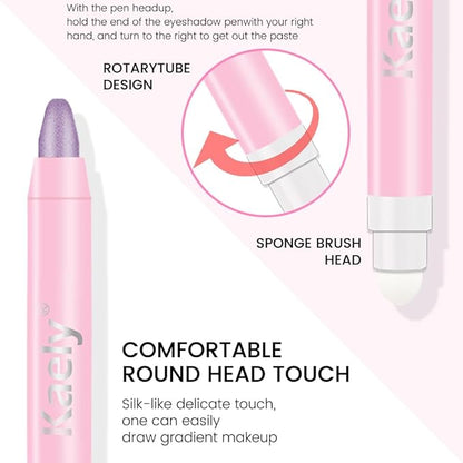 evpct 1Pcs Violet Purple Shimmer Cream Eye Shadow Brightener Sticks for Eyes Waterproof Pigmented, Double Ended Cream Eyeshadow Stick Pencil Pen with Applicator, Eye Shadow Palette Highlighter Makeup