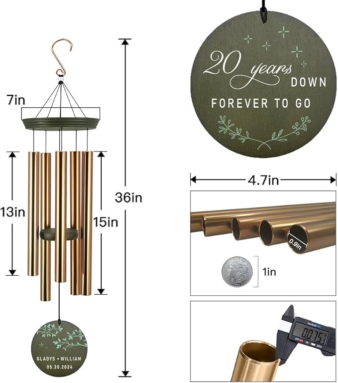 ASTARIN Personalized 20th 50th Anniversary Wind Chime, Happy Anniversary Wedding Valentine's Day Gift for Wife Husband Men Women Sister, Golden Keepsake Decorations for Parents Couples