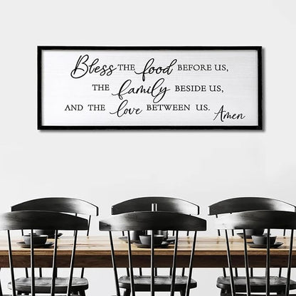 Bless the Food Before Us, the Family Beside Us, and the Love between us Framed Wall Art for Christian God Jesus Christ Prayer, 40''×15'' Positive Holy Religious Rustic Bible Verse for Dining Room