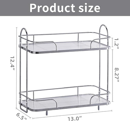 2 Tier Corner Bathroom Counter Organizer, Cosmetic Skincare ，Bathroom Countertop Perfume Tray Vanity, Kitchen Spice Corner Storage Shelf