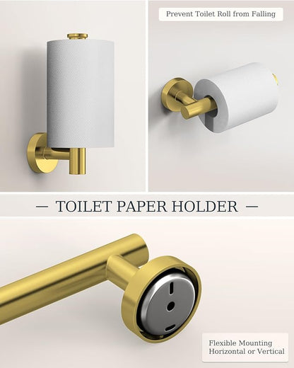 Brushed Gold Bathroom Accessories Set, SUS304 Stainless Steel 5 Pieces Bathroom Hardware Set, 26 Inch Bath Towel Bar Set, 2 Towel Hooks, Toilet Paper Holder, Towel Racks for Bathroom Wall Mounted