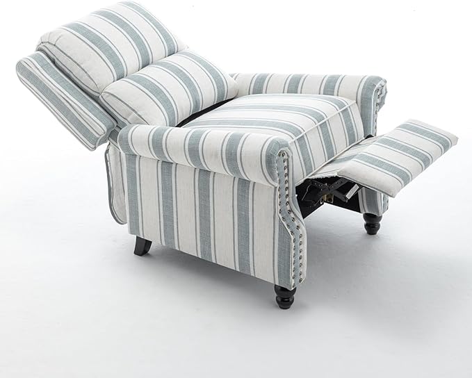 UIXE Pushback Recliner Chair, Fabric Armchair Push Back Accent Chair for Living Room, Rivet Trim Club Arm Chair Overstuffed Home Theater Single Sofa Bedroom Reading Seat with Footrest - Stripe Blue