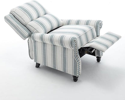 UIXE Pushback Recliner Chair, Fabric Armchair Push Back Accent Chair for Living Room, Rivet Trim Club Arm Chair Overstuffed Home Theater Single Sofa Bedroom Reading Seat with Footrest - Stripe Blue