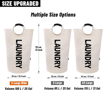 Caroeas 100L Laundry Basket,Large Laundry Hamper, Laundry Bag with Padded Handles, Clothes Hamper Stands Up Well, Collapsible Free Standing Easy Storage Washing Bin (Beige,100L)