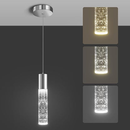 OKELI Modern Pendant Light,3 Color LED Bubble Crystal Island Light Fixtures,Chrome Mini Pendant Lighting for Kitchen Island,Bar,6W,3000-6000K,ETL