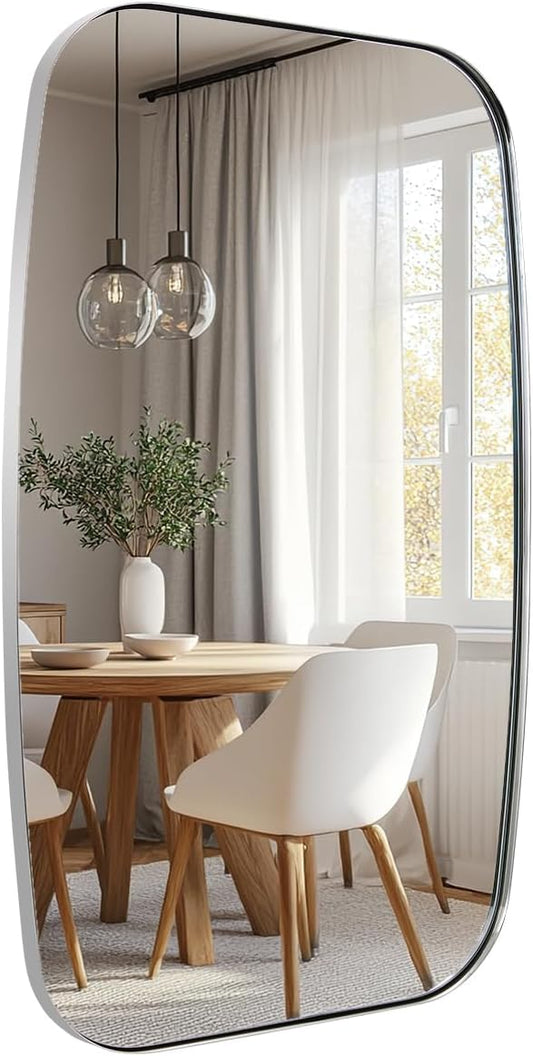 ANDY STAR Chrome Bathroom Mirror, 24x36 Inch Polished Chrome Oval Mirror for Bathroom with Stainless Steel Metal Frame, Oblong Mirror for Living Room, Entryway