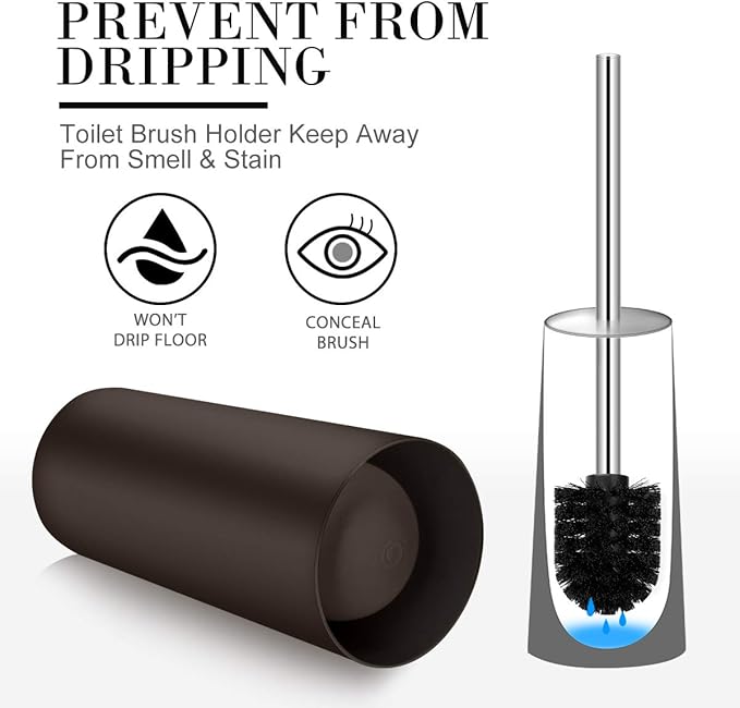 Toilet Brush and Holder, 2 Pack Toilet Brush with 304 Stainless Steel Long Handle, Toilet Bowl Brush for Bathroom Toilet-Ergonomic, Elegant,Durable (Bronze)