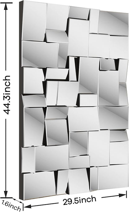 KOHROS Modern Geometric Irregular Mirror for Wall Decor 44" x 30" Decorative Mirror with Beveled Glass for Entryway Hallway Living Room Home Decor Horizontal or Vertical Hanging
