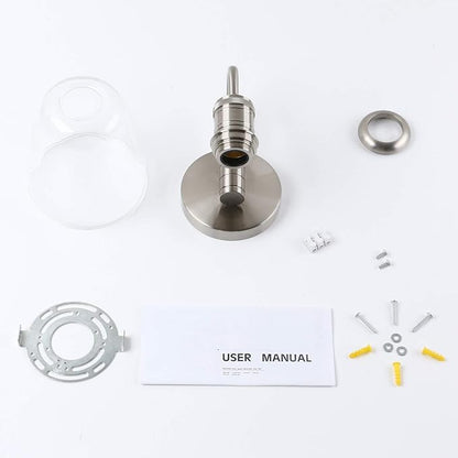 Yosoan 1-Light Brass Modern Vintage Indoor Wall Sconce, Vanity Single Luxury Hardwired Retro Textured Clear Oval Cone Glass Shade with Industrial Gooseneck Curved Rod Bathroom Lamp(Brushed)