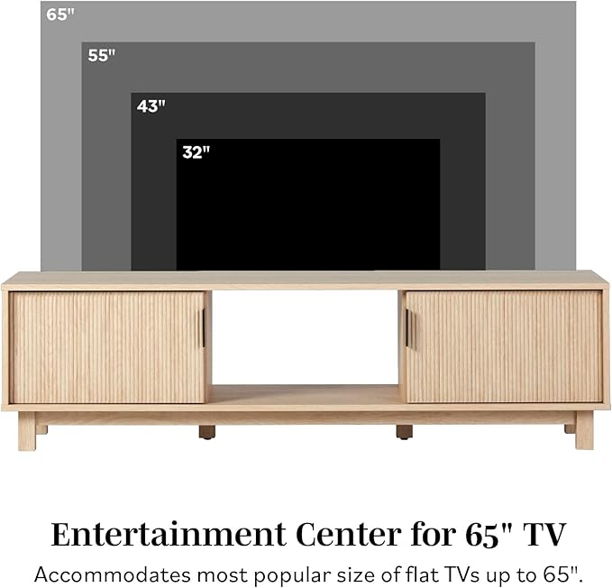 Walker Edison Arundo Fluted TV Stand for TVs up to 65 Inches, 58" TV Stand, Coastal Oak