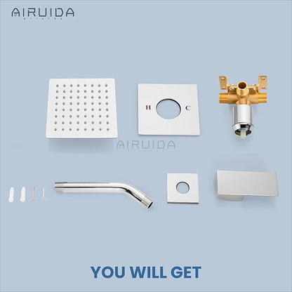 Airuida Shower Faucet Set Bathroom Rain Shower System SUS304 Stainless Steel Single Handle With Male Threads Rough-in Valve Shower Trim Kit 6 Inch Wall Mount Shower Head Chrome Polish