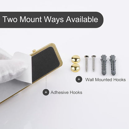 3 Gold Wall Hooks, Brushed Gold Bathroom Hook Rail, Self Adhesive Key Hook Rack Hanger Towel Robe Stick Hooks for Toilet Entryway Hallway Kitchen Wall Mounted