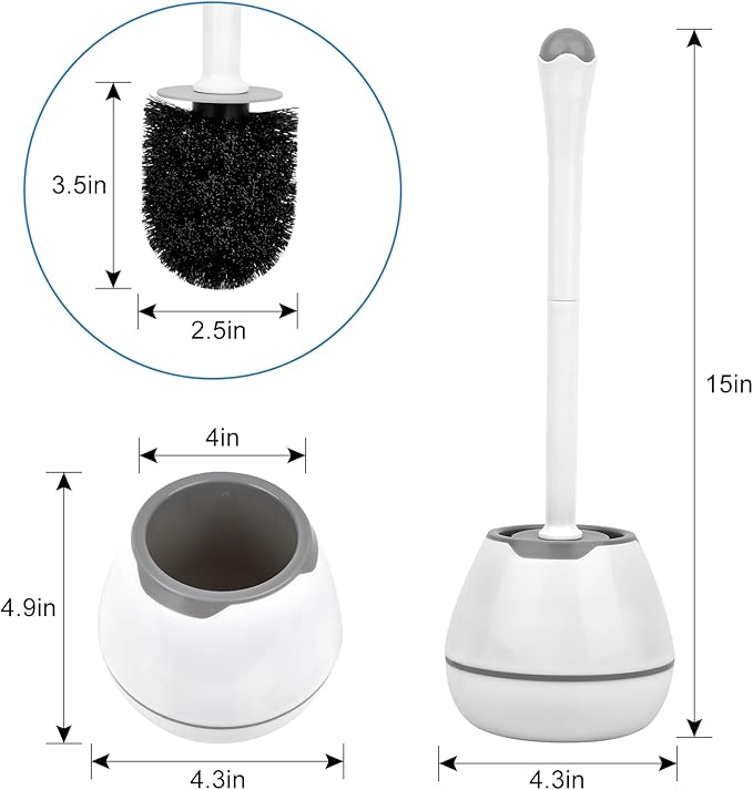 Toilet Bowl Brush and Holder, 2 Pack with Long Handle, Plastic Holder Easy to Hide, Drip-Proof, Deep Cleaning